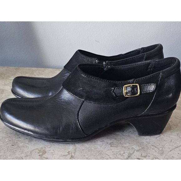 Clarks Bendables Womens 9 M Black Leather Slip On Comfort Ankle Boots Booties - Picture 2 of 12